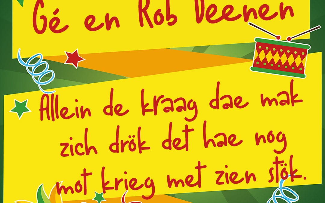 Allein de kraag dae mak zich drök det hae nog mot krieg met zien stök.