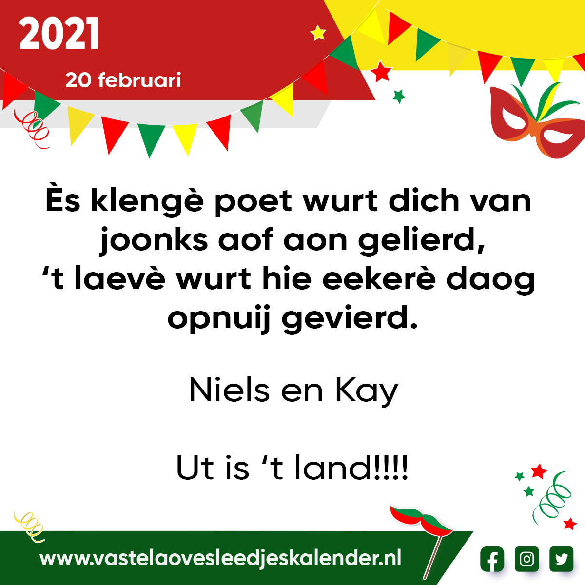 Ès klengè poet wurt dich van joonks aof aon gelierd – ‘t laevè wurt hie eekerè daog opnuij gevierd.