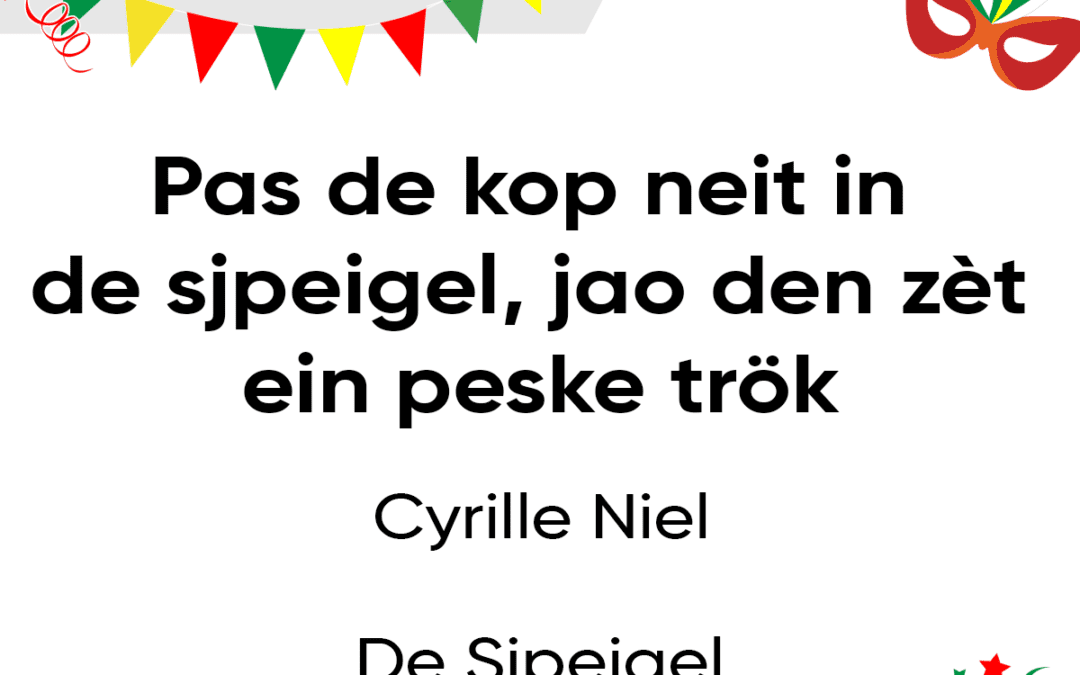 Pas de kop neit in de sjpeigel, jao den zÃ¨t ein peske trÃ¶k