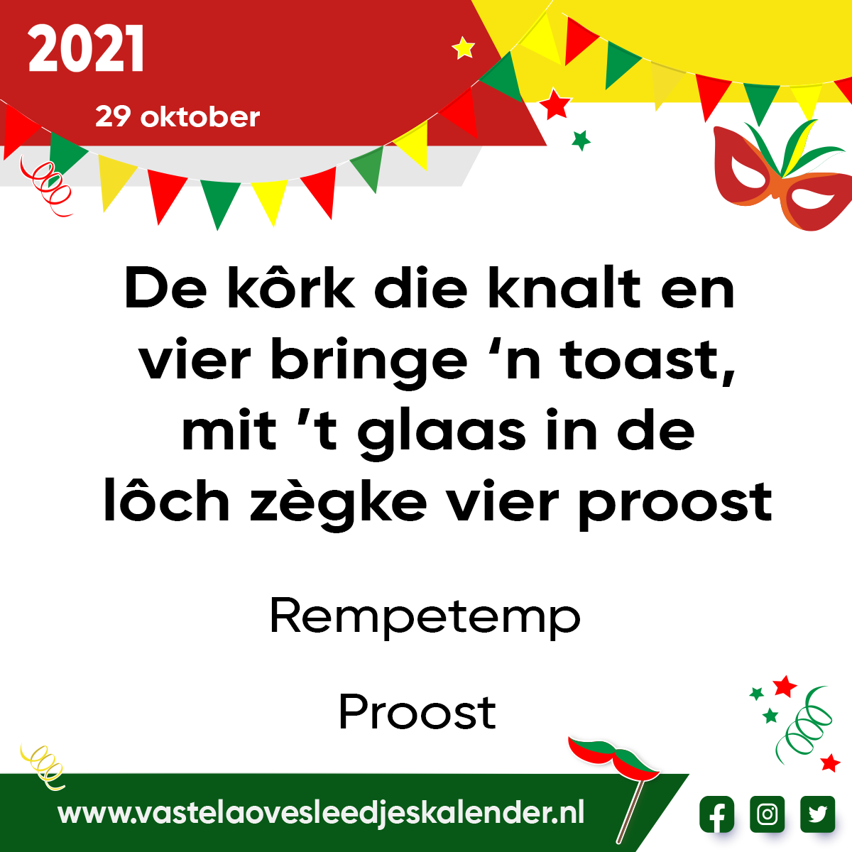 De kÃ´rk die knalt en vier bringe ’n toast, mit ’t glaas in de lÃ´ch zÃ¨gke vier proost.