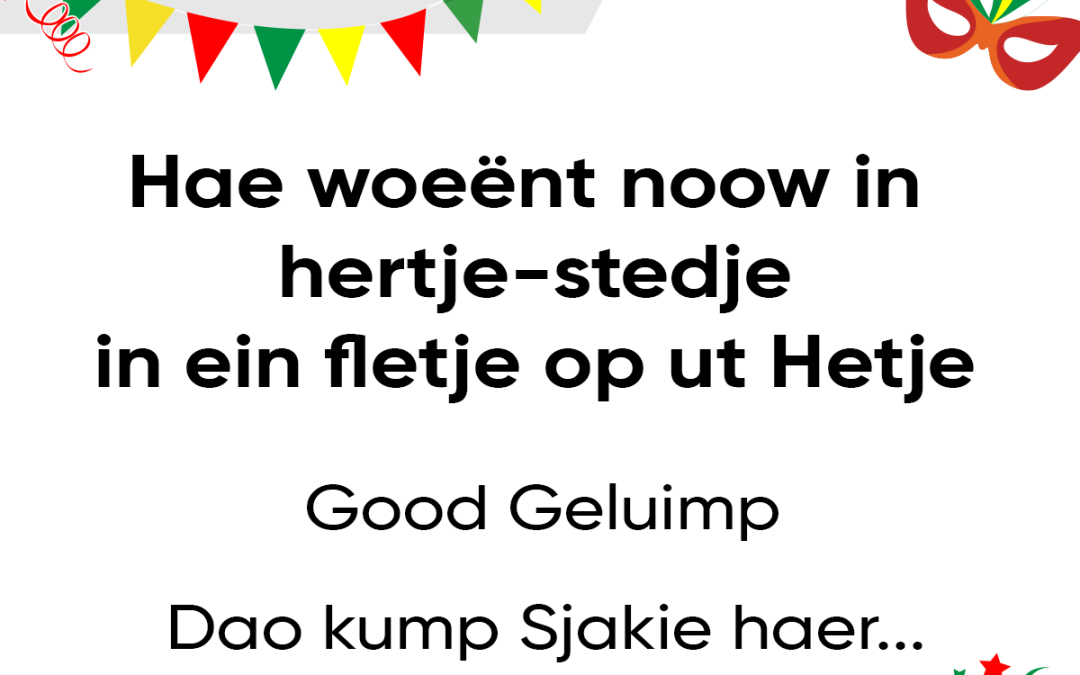 Hae woeënt noow in hertje-stedje in ein fletje op ut Hetje
