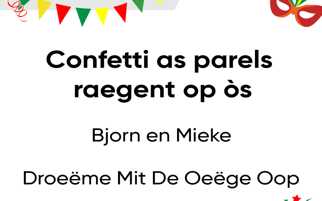 Confetti as parels raegent op òs