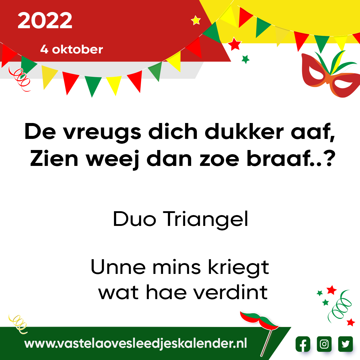 De vreugs dich dukker aaf, zien weej dan zoe braaf..?