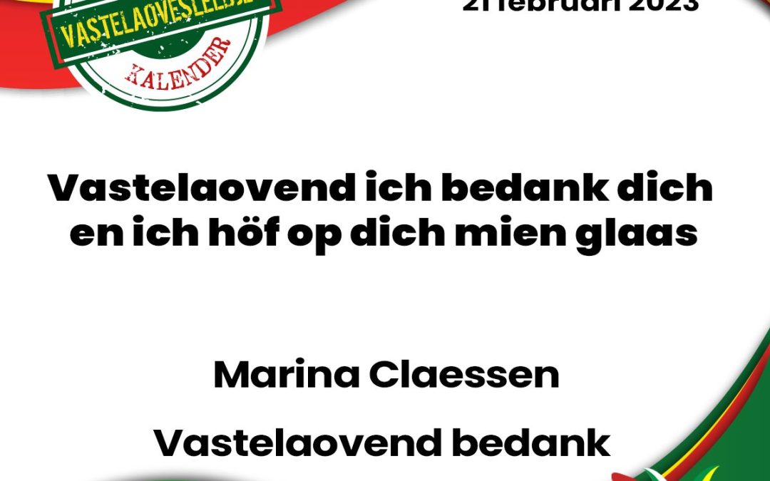 Vastelaovend ich bedank dich en ich höf op dich mien glaas