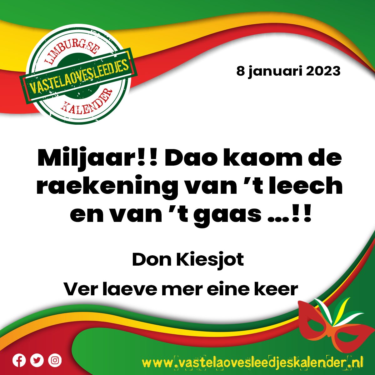 Miljaar!! Dao kaom de raekening van ’t leech en van ’t gaas …!!