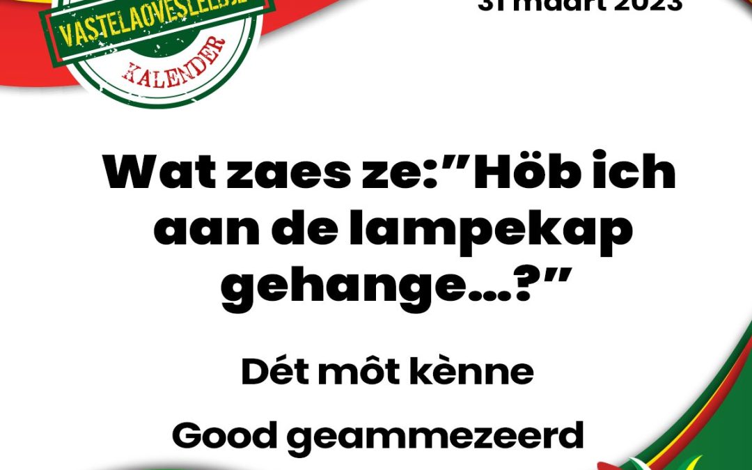 Wat zaes ze:”Höb ich aan de lampekap gehange?”
