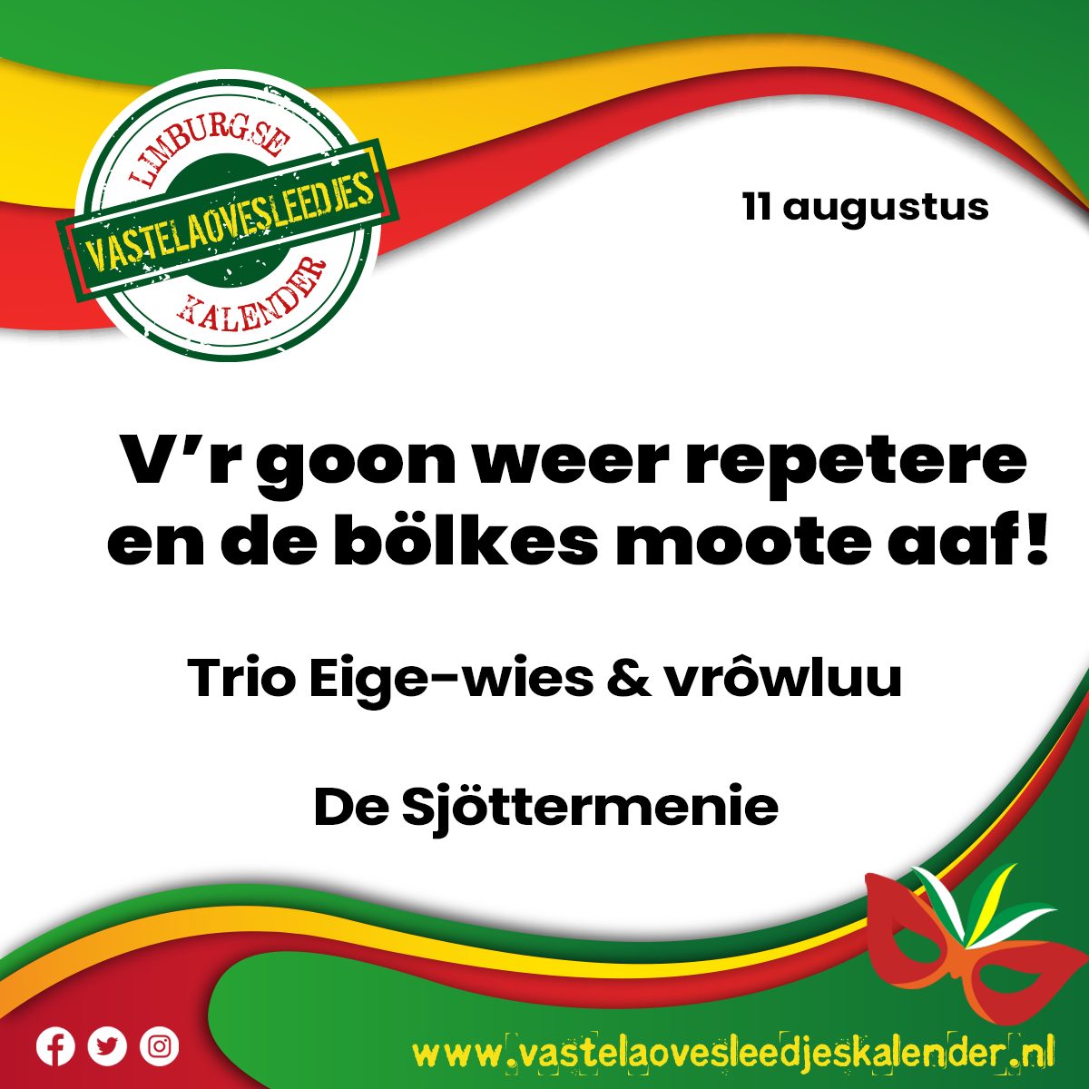 V’r goon weer repetere en de bölkes moote aaf!