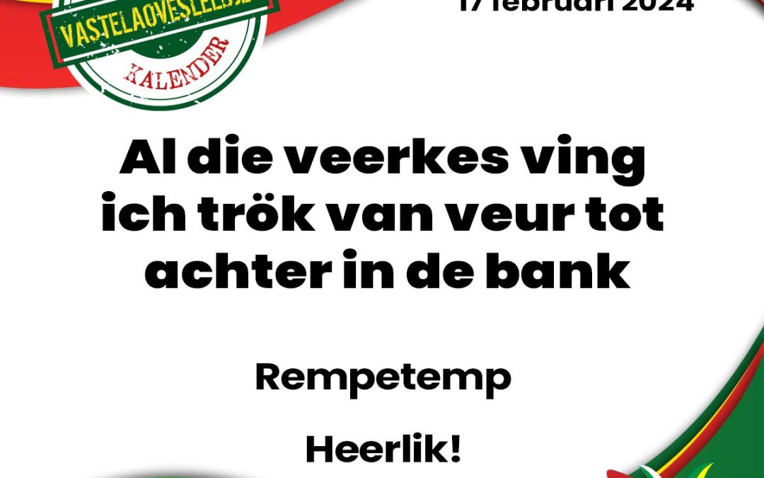 Al die veerkes ving ich trök van veur tot achter in de bank