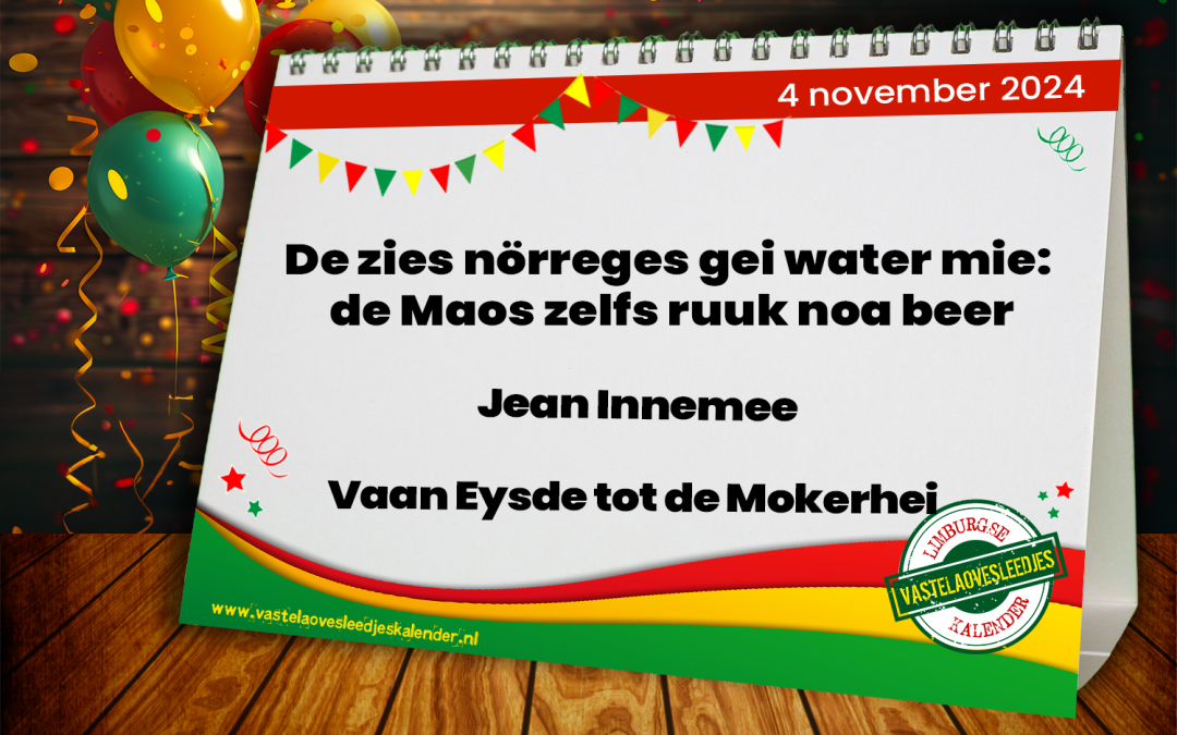 De zies nörreges gei water mie: de Maos zelfs ruuk noa beer