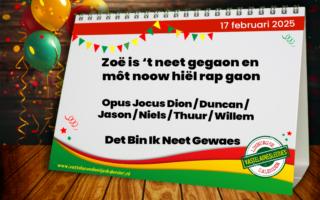 Zoë is ’t neet gegaon en môt noow hiël rap gaon