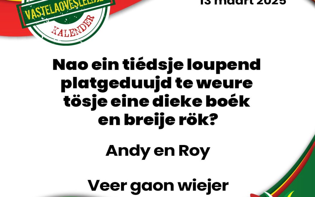 Nao ein tiédsje loupend platgeduujd te weure tösje eine dieke boék en breije rö?