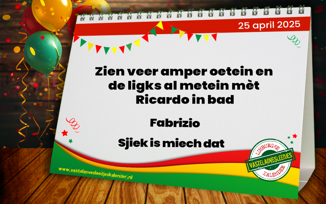 Zien veer amper oetein en de ligks al metein mèt Ricardo in bad