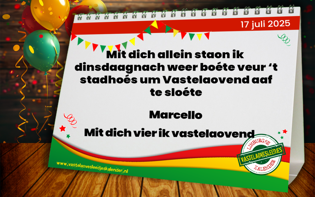 Mit dich allein staon ik dinsdaagnach weer boéte veur ’t stadhoés um Vastelaovend aaf te sloéte