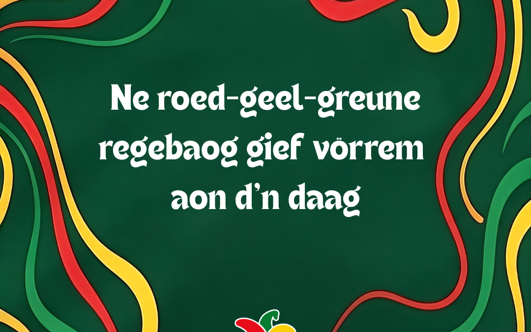 Ne roed-geel-greune regebaog gief vörrem aon d’n daag