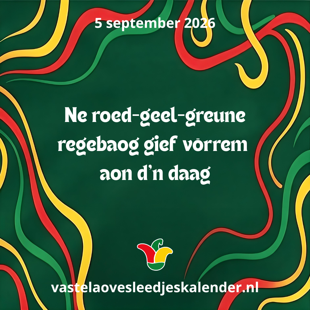 Ne roed-geel-greune regebaog gief vörrem aon d’n daag